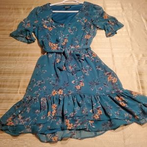 Express Emerald Green Ruffle Dress Size XS NWOT